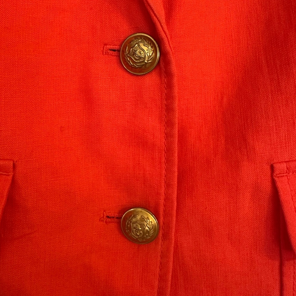 J. Crew Linen Bold Orange Blazer with Gold Buttons - Picture 3 of 6